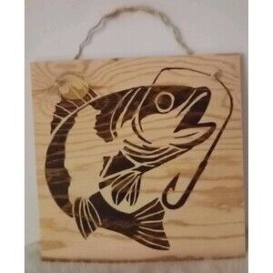 Handmade Fish Home Decor Wood Burnished 12" X 12" Plaque Wall Hanging Man Cave